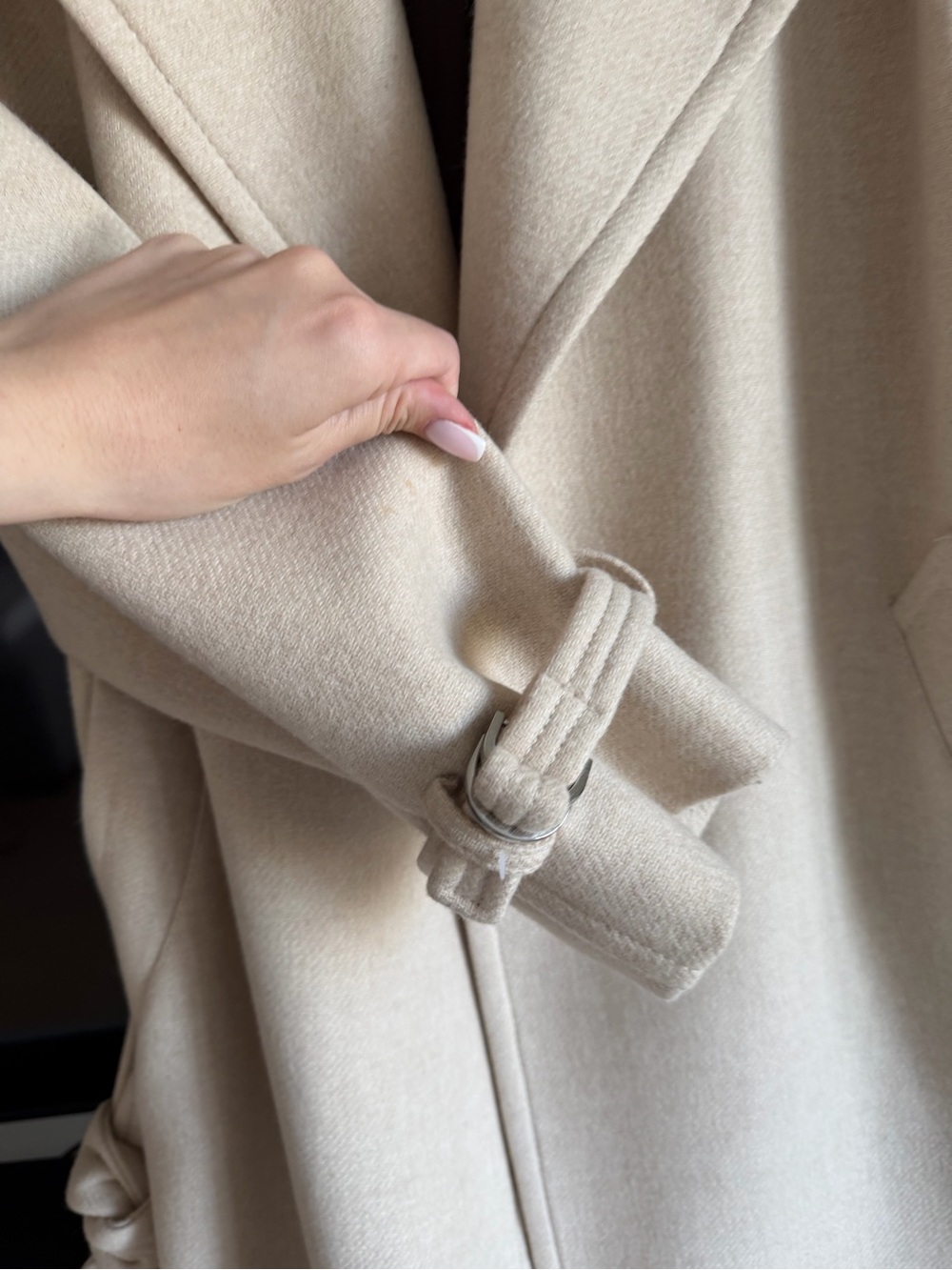 MANGO 100% Wool Belted Coat – Cream Beige – Size M - Picture 4 of 8